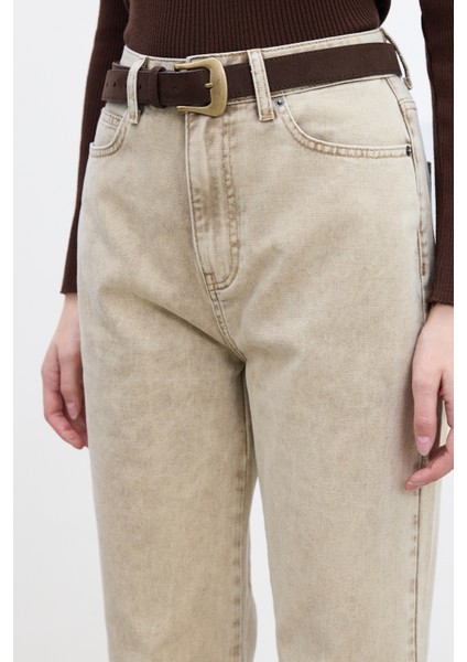 Straıght Yüksek Bel Denim Pantolon Camel