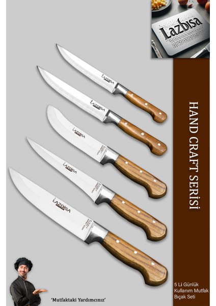 Hand Craft Mutfak Bıçak Seti Et Ekmek Sebze Bıçağı 5 Li Set Günlük Kullanım ( Mtf-037 )