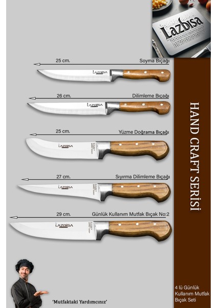 Hand Craft Mutfak Bıçak Seti Et Ekmek Sebze Bıçağı 5 Li Set Günlük Kullanım ( Mtf-037 )