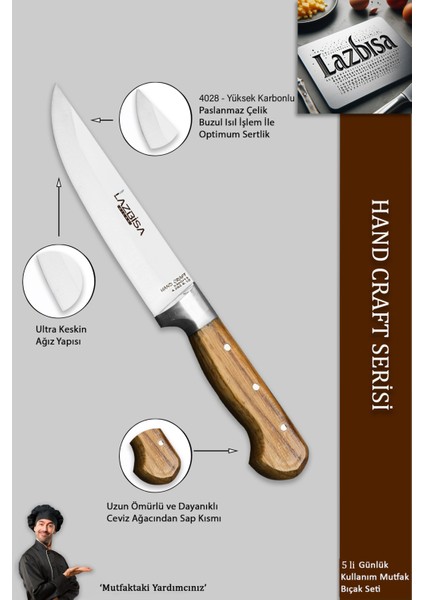 Hand Craft Mutfak Bıçak Seti Et Ekmek Sebze Bıçağı 5 Li Set Günlük Kullanım ( Mtf-037 )