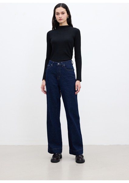 Yüksek Bel Wıde Leg Denim Pantolon Derin