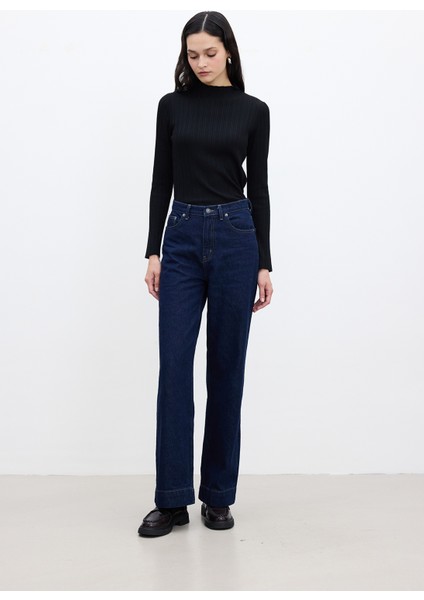 Yüksek Bel Wıde Leg Denim Pantolon Derin