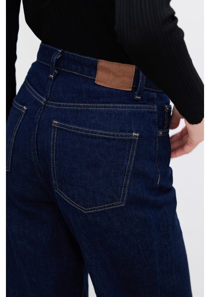Yüksek Bel Wıde Leg Denim Pantolon Derin
