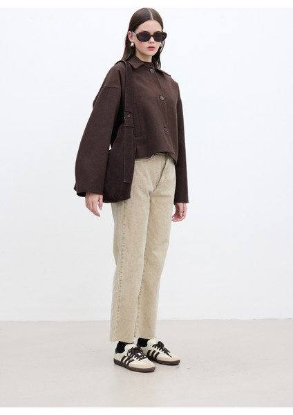 Straıght Yüksek Bel Denim Pantolon Camel