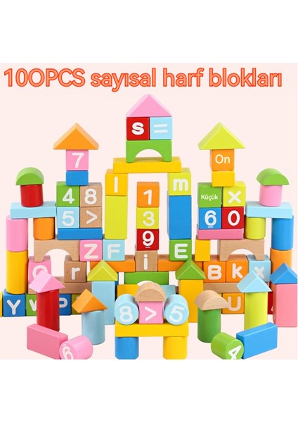 Çocuklar Için 100'LÜ Paket Ahşap Büyük Peletli Sayı ve Alfabe Yapı Taşları (Yurt Dışından)