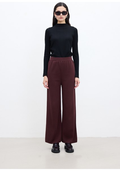 Düz Paça Triko Pantolon Bordo modelleri
