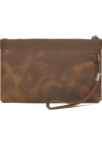 Kahverengis Erkek Çanta Retro Çılgın At Deri Debriyaj Çantalar Hakiki Deri Çanta Özelleştirme Erkek Telefon Debriyaj Çantalar (Yurt Dışından)