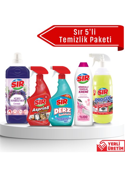 5'li Temizlik Paketi (Yüzey Temizleyici, Asprins, Derz Temizleyici, Mineralli Krem ve Pro Güç)