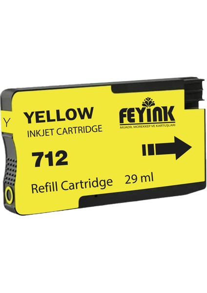 Feyink® Hp 712 Yellow (Y) Orijinal Mürekkep Dolumlu Feyink Kartuş 29ML Sarı