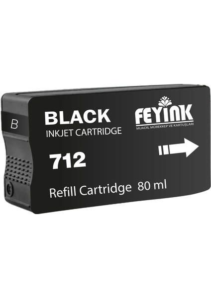 Feyink® Hp 712 Black (K) Orijinal Mürekkep Dolumlu Feyink Kartuş 80 ml Siyah