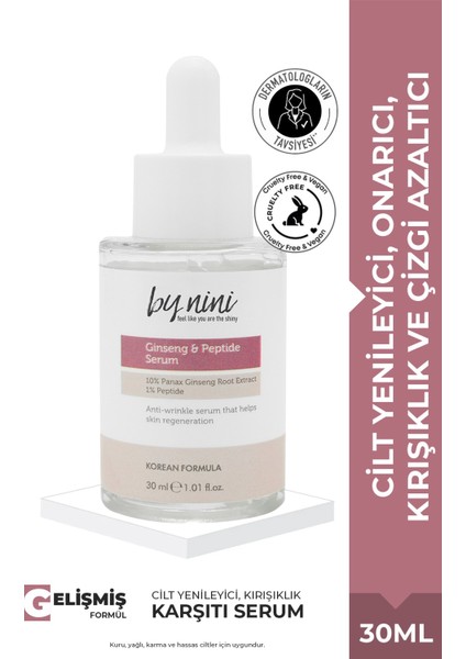 Cilt Yenileyici, Onarıcı, Çizgi Azaltıcı Ginseng & Peptide Serum 30 ml