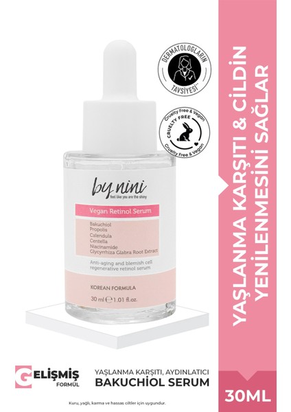 Yaşlanma Karşıtı, Aydınlatıcı, Retinol Serum Alternatifi Bakuchiol Serum 30 ml