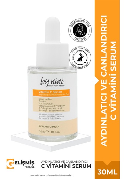Arbutin, Leke ve Akne Karşıtı, Bariyer Onarıcı, Işıltılı ve Aydınlatıcı C Vitamini Serum 30 ml