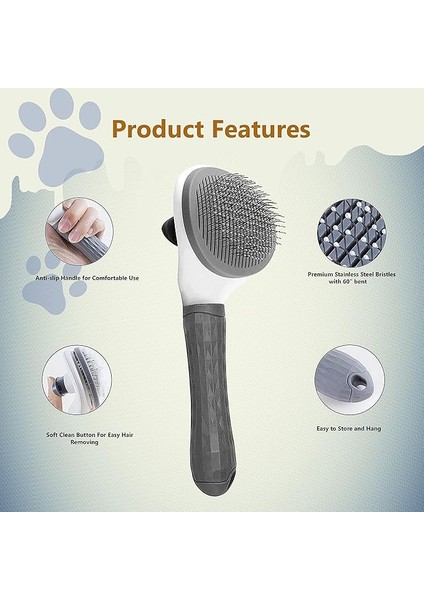 Otomatik Temizlenen Tuşlu Evcil Hayvan Fırçası Kedi Köpek Tüy Toplayıcı Tarak Gri fırsatları