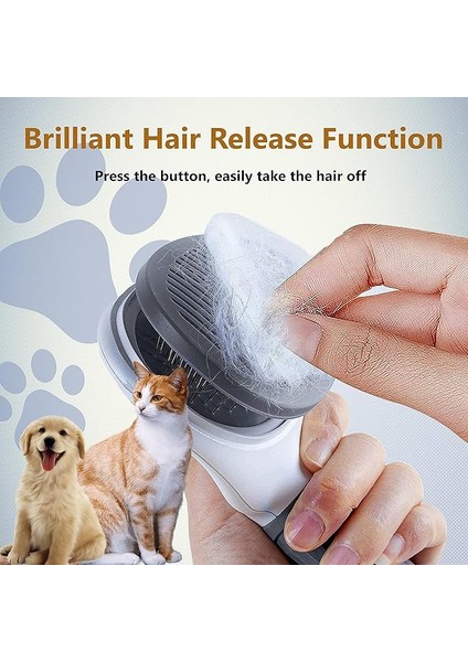 Otomatik Temizlenen Tuşlu Evcil Hayvan Fırçası Kedi Köpek Tüy Toplayıcı Tarak Gri indirimleri