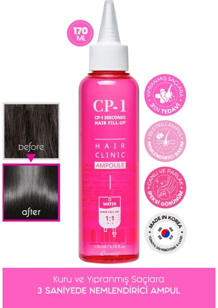 Cp-1 Keratin Seramid ve Kolajen Içeren 3 Saniyede Bakım Saç Dolgu Serumu Hair Clinic Ampoule 170 ml