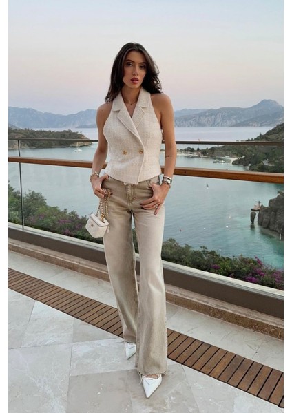 High Waist Wed Leg Kar Yıkama Geniş Paça Dikişsiz Jean fırsatları