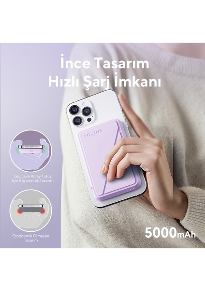 Lila Magpak 5000MAH Magsafe Kablosuz Powerbank- 22.5W