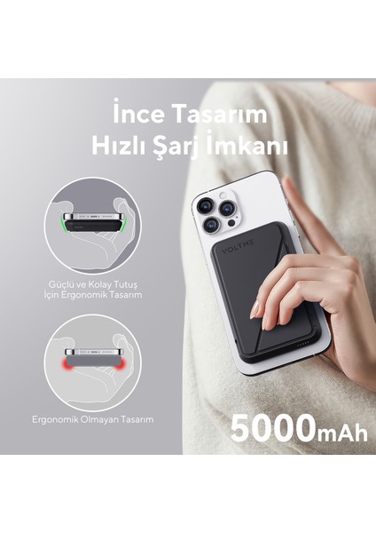 Siyah MagPak 5000mAh Magsafe Kablosuz Powerbank- 22.5W