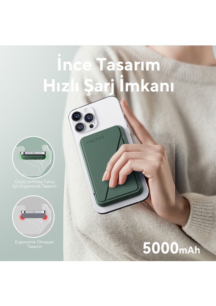 Yeşil Magpak 5000mAh Magsafe Kablosuz Powerbank- 22.5W