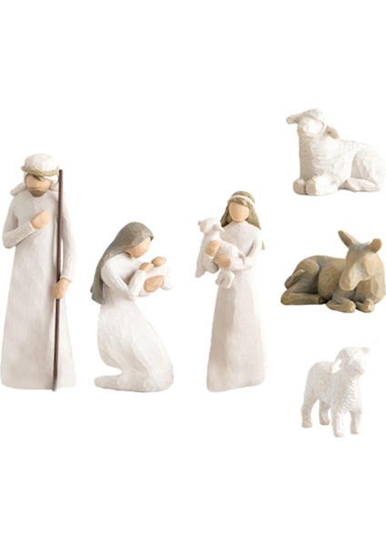 Noel Doğum Sahnesi Heykelcik El Sanatları Reçine Dekorasyon Noel Heykeli 6 (Yurt Dışından)