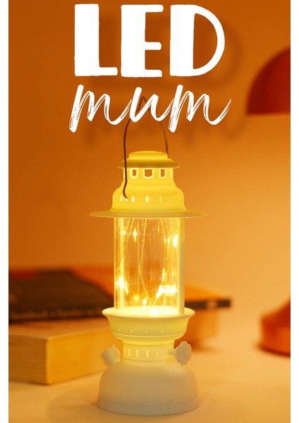 LED Mum Kamp Lambası Tipi 1 Adet Pil Dahil Dumansız Alev Ledli Dekor Işığı Beyaz PT437