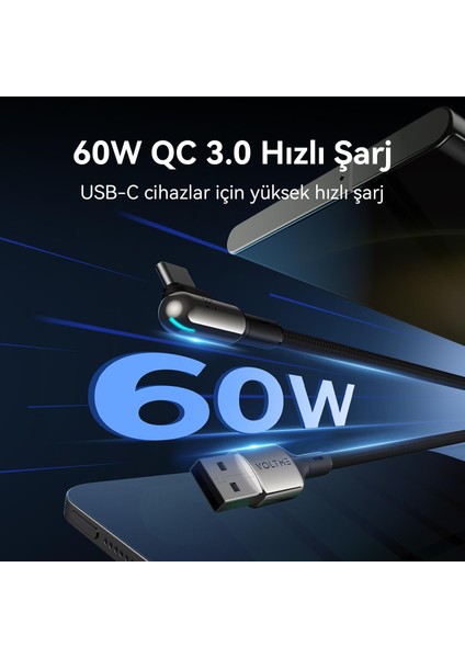 C2068 Stark 60W USB To Type-C Şarj Kablosu 2m 3A-SIYAH fiyatları