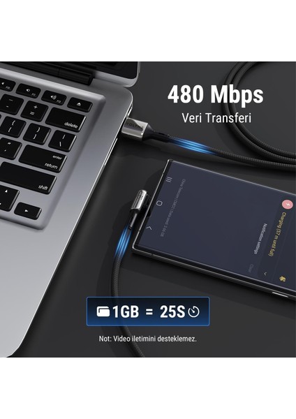 C2068 Stark 60W USB To Type-C Şarj Kablosu 2m 3A-SIYAH indirimleri