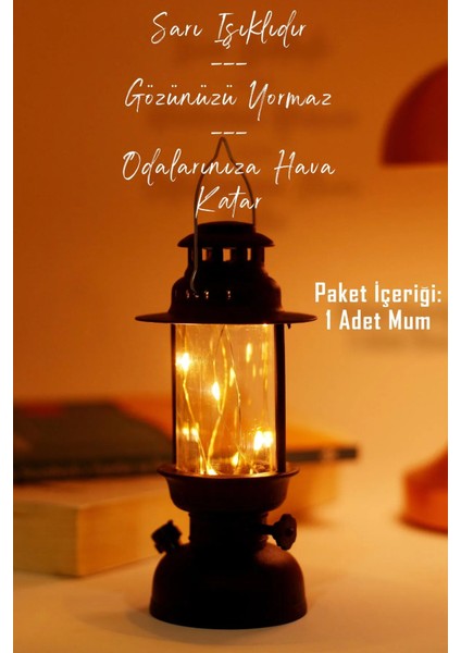 LED Mum Kamp Lambası 1 Adet - Tipi Pil Dahil Dumansız Alev Ledli Dekoratif Mum Dekor Işığı Siyah PT437