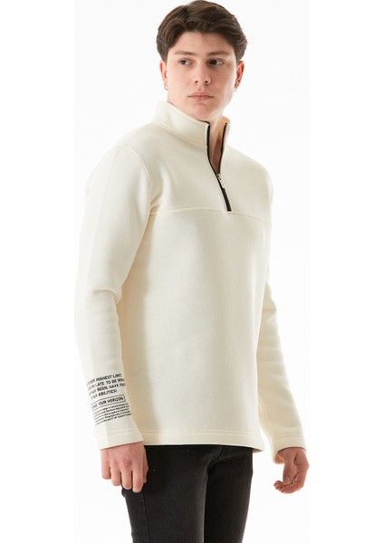 Basic Yarım Fermuarlı Dik Yaka Sweatshirt