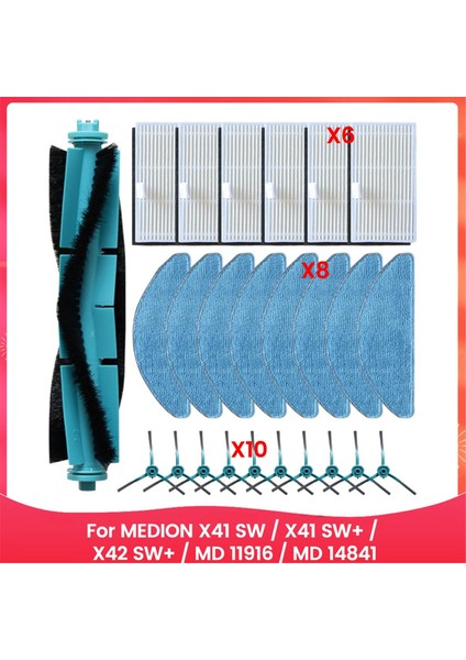 X41 Sw / X41 Sw+ / X42 Sw+ / 11916 / 14841 Ana Yan Fırça Filtre Paspasları Için Elektrikli Süpürge Yedek Kiti (Yurt Dışından)