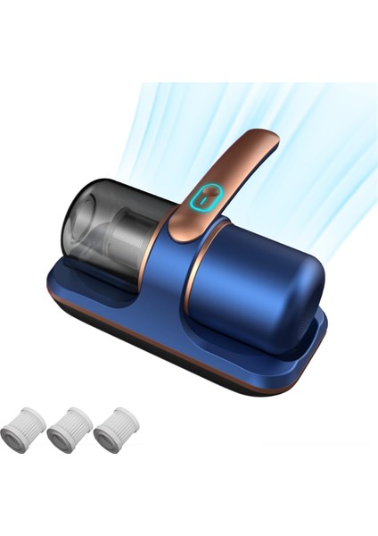 Uv El Tipi Vakumlu Yatak Temizleyici Kablosuz Yatak Çift Kanatlı Başlıklı, Gri Mavi (Yurt Dışından)