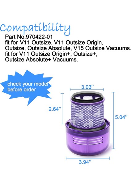 V11 Outsize, Outsize, Absolute+Vacuums Temizleyici Parçası 970422-01 Için 3 Adet Filtre Değişimi (Yurt Dışından) indirimleri