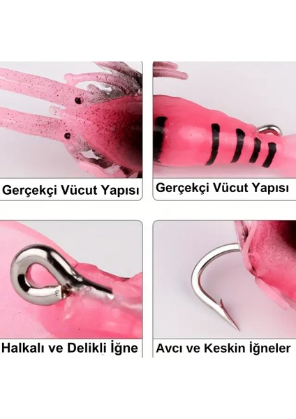 Silikon Mini Karides Yapay Yem Pembe 4 cm 5 Adet