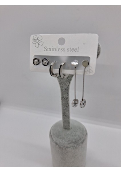 Şans Taşlı Çelik 6 Lı Küpe Seti