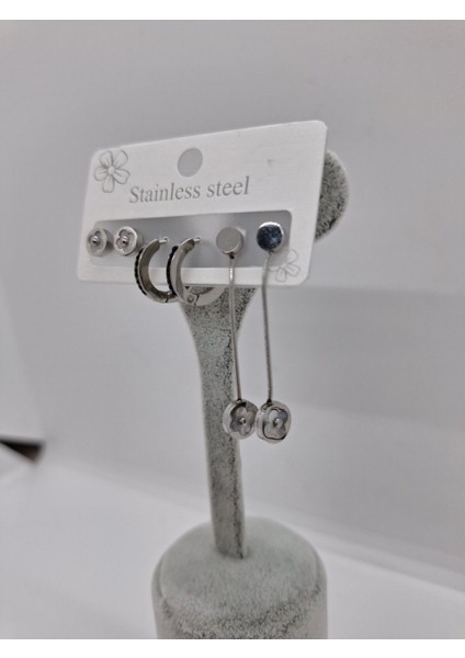 Şans Taşlı Çelik 6 Lı Küpe Seti fiyatları