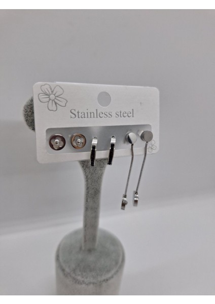 Şans Taşlı Çelik 6 Lı Küpe Seti modelleri