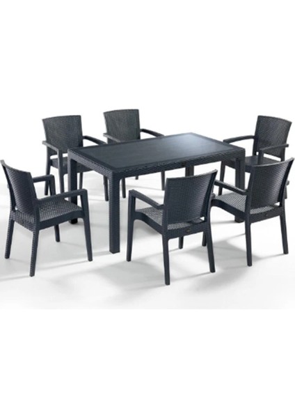 6 Adet Victor Koltuk Rattan Bahçe Balkon Masa Takımı 6 Kişilik Large 90 x 150 cm Camlı Set Pro 1.