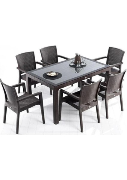 6 Adet Victor Koltuk Rattan Bahçe Balkon Masa Takımı 6 Kişilik Large 90 x 150 cm Camlı Set Pro 1.