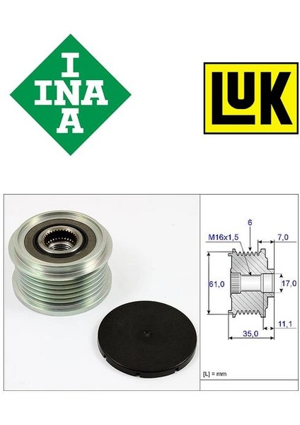 Alternatör Kasnağı Ducato 2-3 Daily 3-4 Passat B5 2,3 038903119L 535002210 Ina