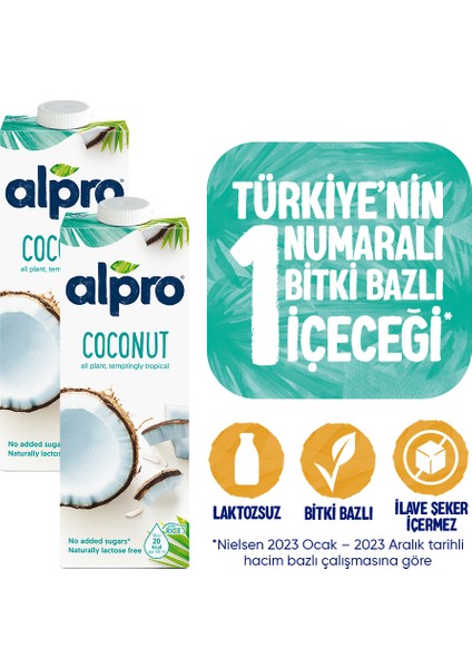 Hindistan Cevizi Sütü 2x1 L Vegan Laktozsuz Bitkisel Bazlı