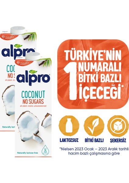 Şekersiz Hindistan Cevizi Sütü 2x1 L Vegan Laktozsuz Bitkisel Bazlı