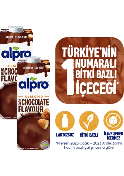 Bitter Çikolata Badem Içeceği 2 x 1 lt Laktozsuz Bitkisel Vegan Süt