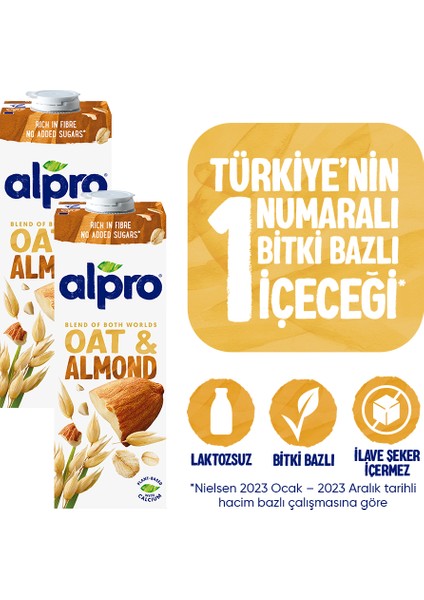 Yulaf Badem Sütü 2x1 L Vegan Laktozsuz Bitkisel Bazlı