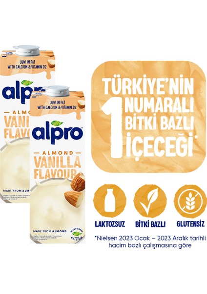 Vanilya Badem Içeceği 2 x 1 lt Laktozsuz Bitkisel Vegan Süt