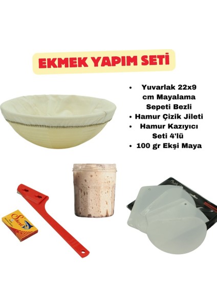 Ekmek Yapım Seti Yuvarlak 22 cm Bezli + Ekşi Maya
