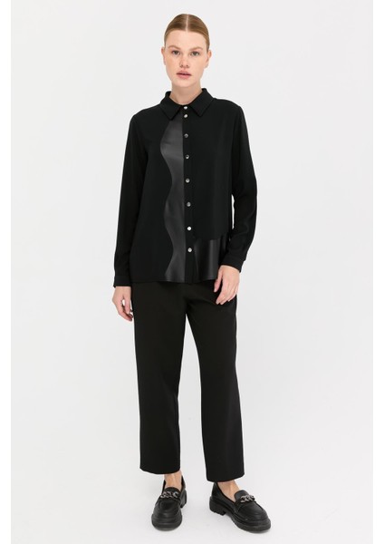 Deri Kombinli Tunik Siyah