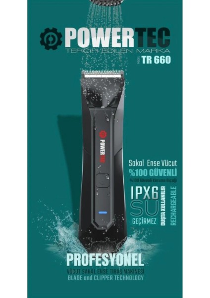 TR-660 Islak & Kuru Tüm Vücut Tıraş Makinesi (Led Işıklı & Ayarlanabilir Taraklı Başlık) Ipx6 Type-C