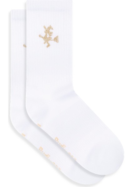 Kadın Simli Cadı Logolu Beyaz Antrenman Tenis Fitness Spor Çorap