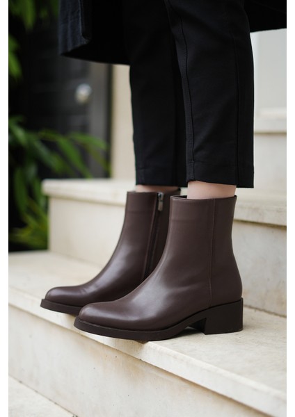 Kadın Fermuarlı Topuklu Günlük Bot Huna Kahve